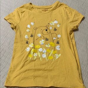 Cat & Jack Mustard Bear and Flowers Tee Size Medium 7/8